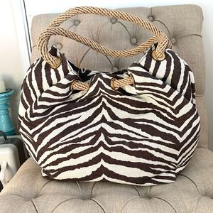 MICHAEL KORS marina canvas zebra print brown large tote bag